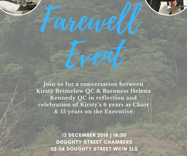 12 December @ 18:30 Farewell Event for BHRC Chair Kirsty Brimelow QC