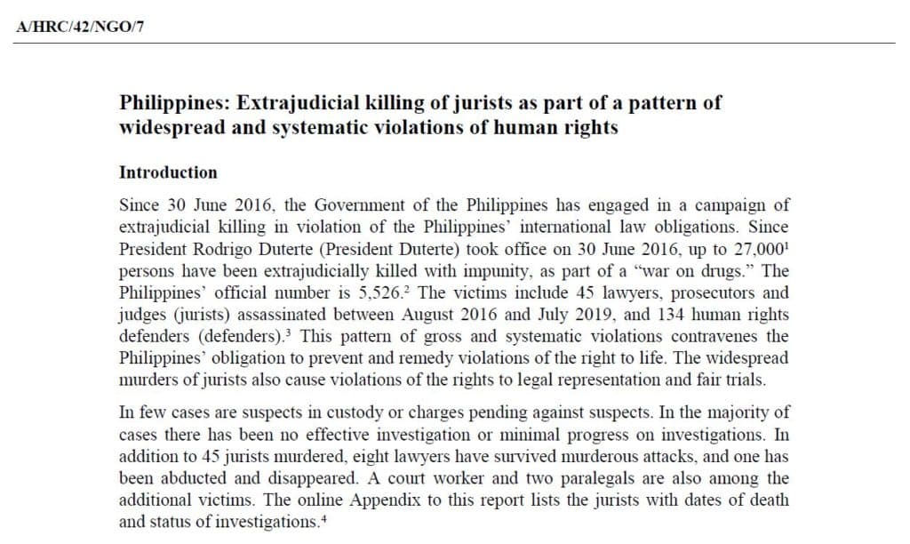 BHRC joins UPR Submission raising concern for the Philippines’ lawyers
