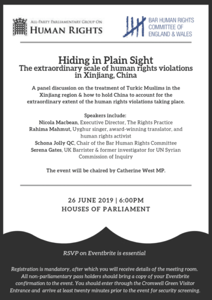 EVENT 26 June at 18:00: Hiding in Plain Sight-the extraordinary scale of human rights violations in Xinjiang, China